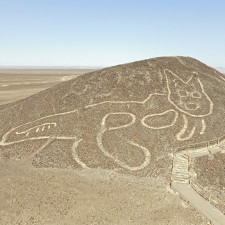 Odpočívající kočka na peruánském svahu pochází údajně z doby 100 až 200 let př. n. l.